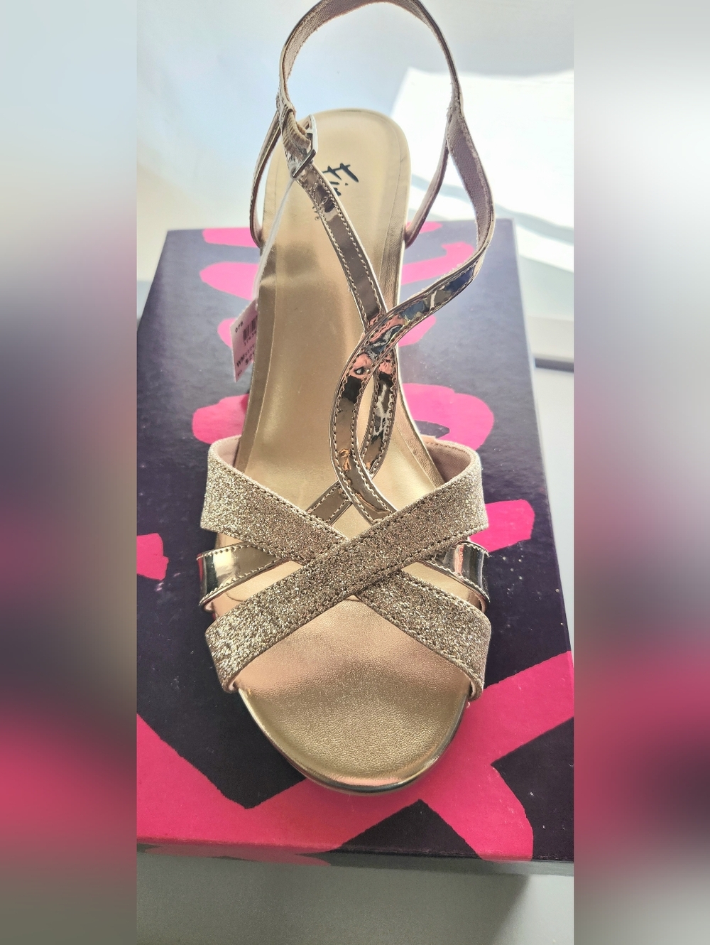 FIONI Clothing Gold Glitter Crisscross Slingback Sandals